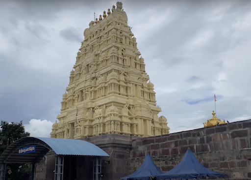 Main entrance gopuram of the Srisailam Mallikarjuna Swamy Temple, showcasing traditional Dravidian architecture with intricate carvings